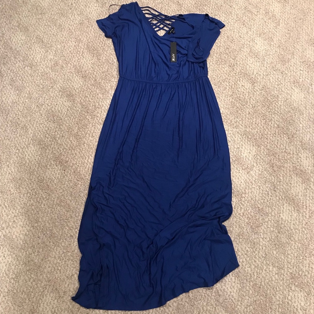 Blue Maxi dress with criss cross back detail